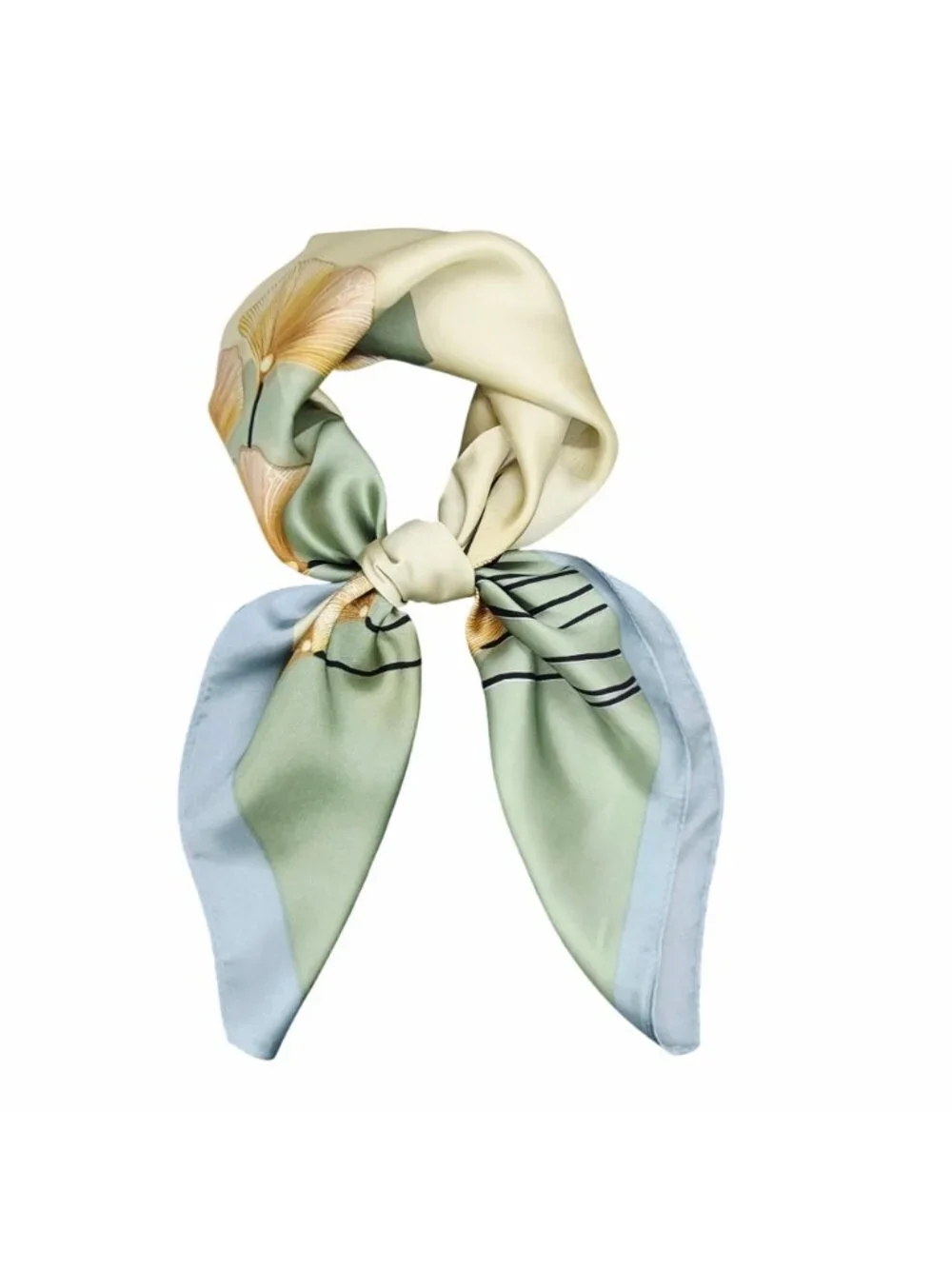 ✨Bandana Square Scarf Satin Silky Soft neck wrap Green Beige Floral Garden New✨